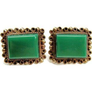 Green Turquoise Vintage Sterling Silver Screw Back Earrings Hallmarked Patina